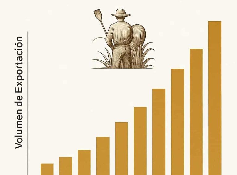 Gráfica de barras que muestra el aumento exponencial en las exportaciones de mezcal en los últimos 1