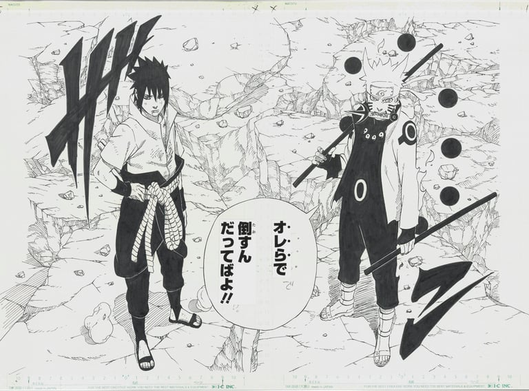 planche manga, genga, facsimilé  Masashi kishimoto, naruto 