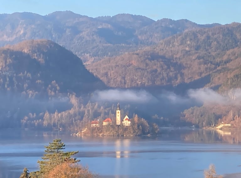 Lake Bled in winter looking out to the Island