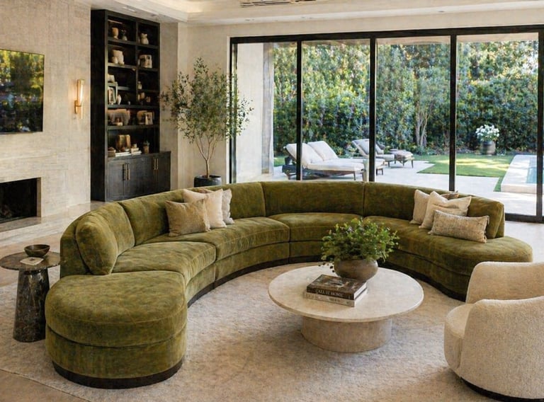 Custom curved banquette seating in a modern living space by Solo Home Decor