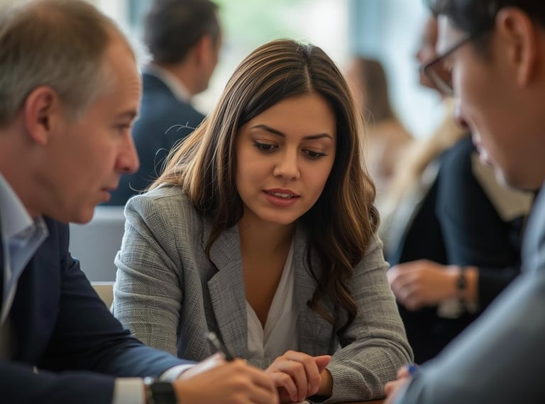 colleagues strategize how to apply influence workshop skills to their team's project