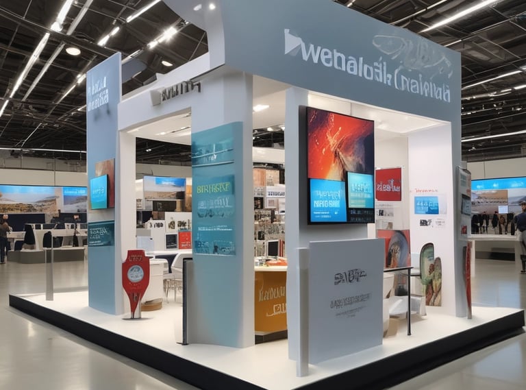 High-end audio equipment setup at a corporate event with sleek black and red accents.