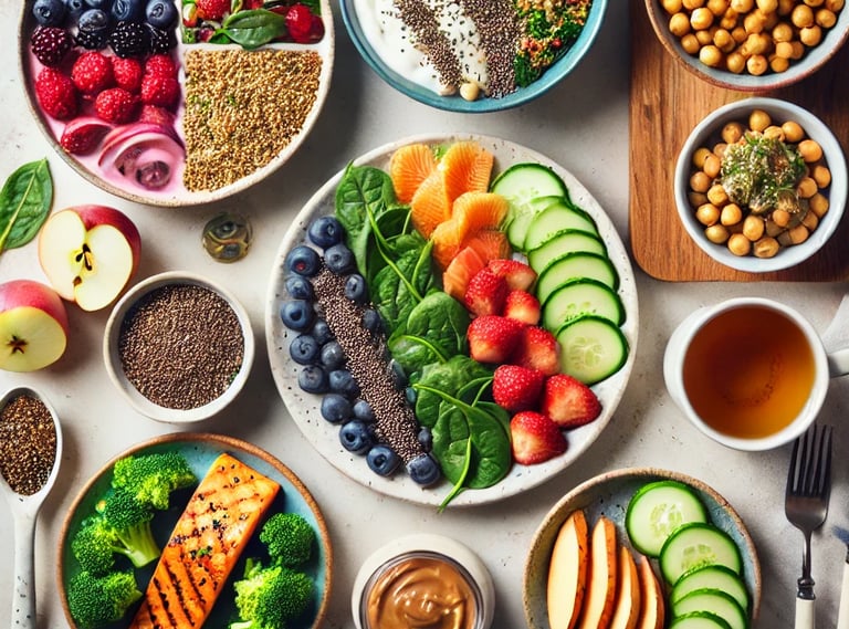 a variety of food items including fruits and vegetables