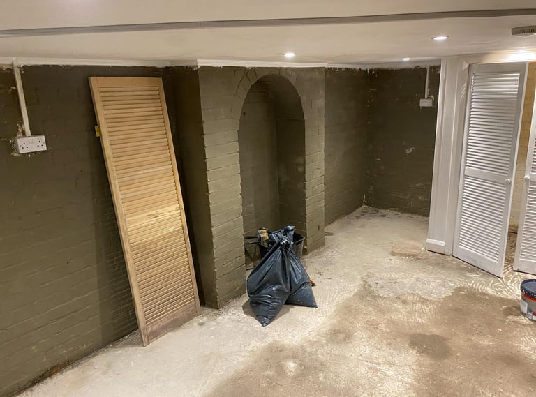 a brickwall in a cella damp proofed by general builds