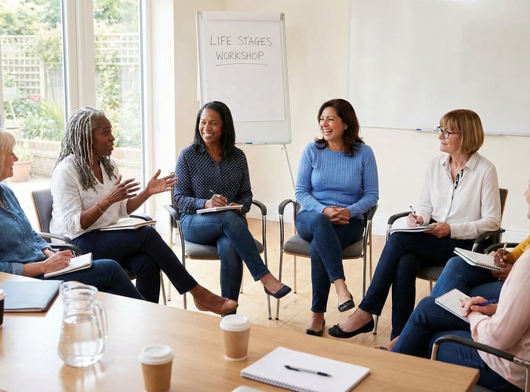 multigenerational, multi-ethnic group of women sitting in a semi-circle