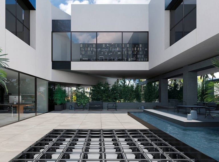 Tiles on pedestals and framing