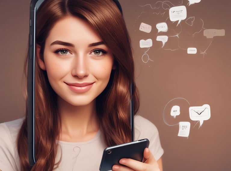 una mujer en paz y armonía mientras tiene cu celular en la mano