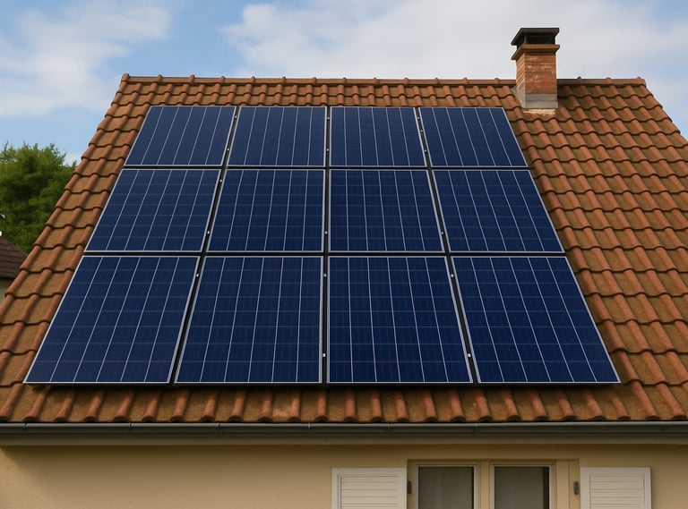 Toiture équipée de panneaux photovoltaïques propres et bien entretenus