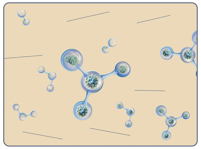  An illustration shows molecules encapsulating green particles, symbolizing odor elimination.