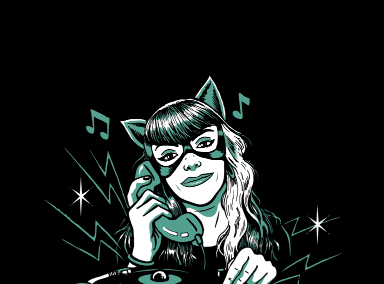 DIbujo 2 en colores verdes de Meow Dj estilo comic