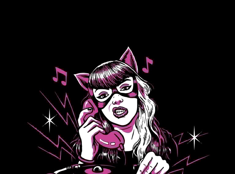 Dibujo sin logo de Dj Meow estilo comic