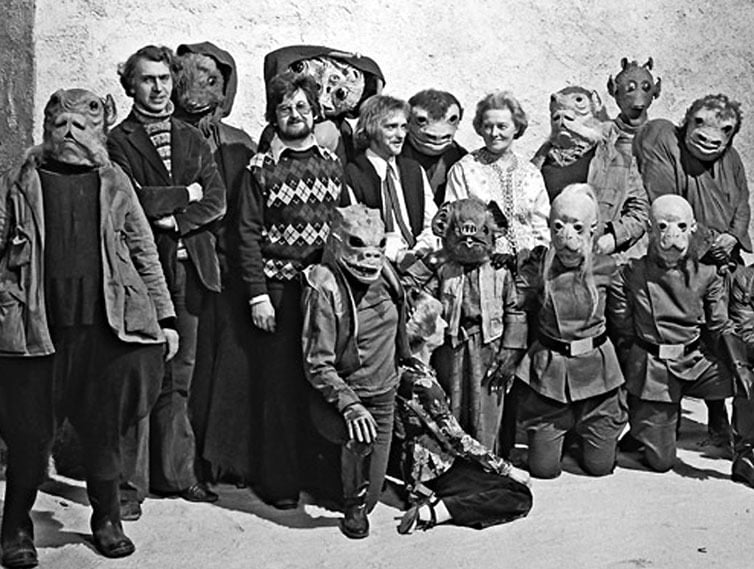Nick Maley and creatures from the the Mos Eisley Cantina from Star Wars IV - A New Hope.