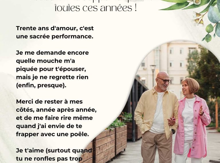 texte anniversaire de mariage 30 ans humour femme