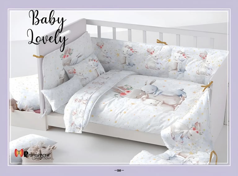 Cunero blanco con estampado de conejos modelo Baby lovely de la marca Colchas Primavera