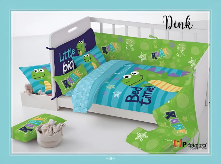 Cunero azul con verde modelo Dink de la marca Colchas Primavera