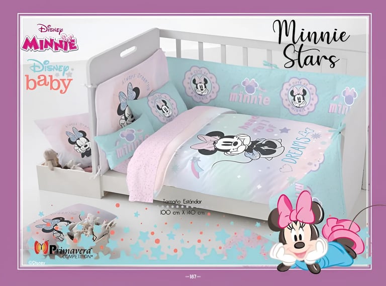 Cunero azul con rosa modelo Minnie stars de la marca Colchas Primavera