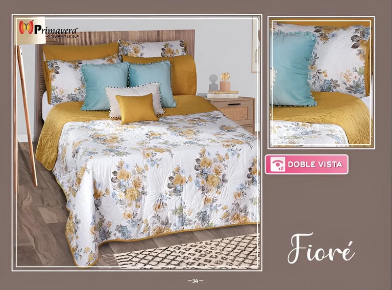 Edredón ligero amarillo con blanco modelo Fiorede la marca Colchas Primavera