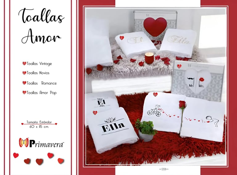 Toallas blancas con estampado modelo Toallas amor de la marca Colchas Primavera