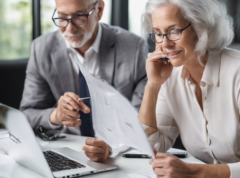 Medicare advisor sitting with a senior couple, explaining Medicare Advantage plan options at a table