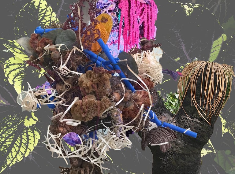Digital collage 'Meet you at midnight', part of the Fractured Ephemera series, showcasing fluid and layered Ikebana elements