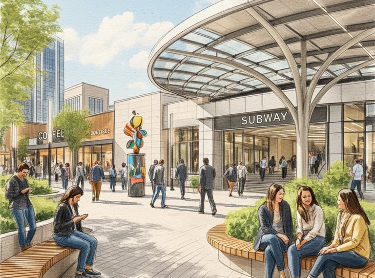 Urban public realm architecture study exploring mobility corridors and civic spaces in Toronto