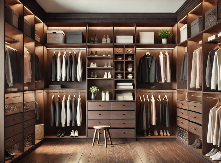 Custom walk-in closet by Portugal Woodworks in Park City and Heber, Utah.