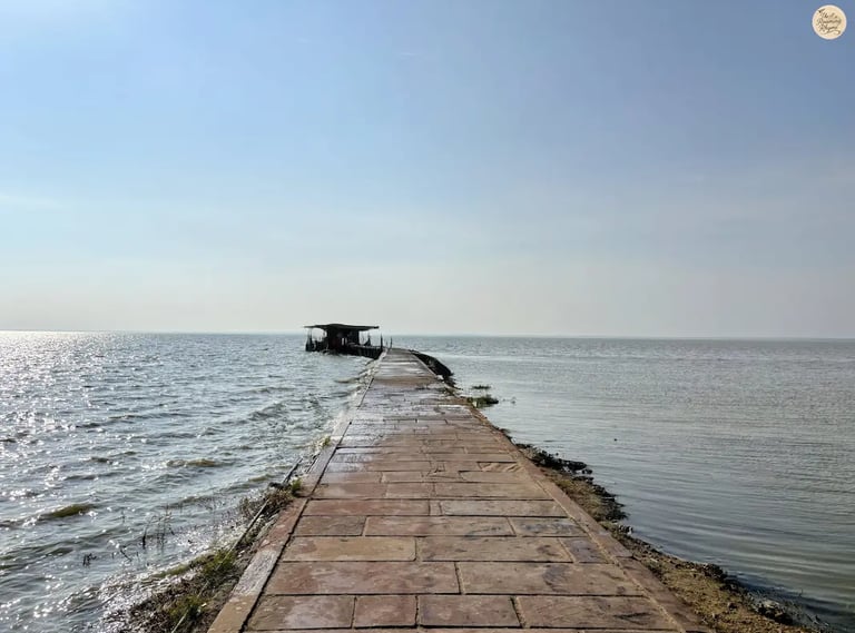Bhairav temple standing alone on an island in Sambhar Salt Lake.