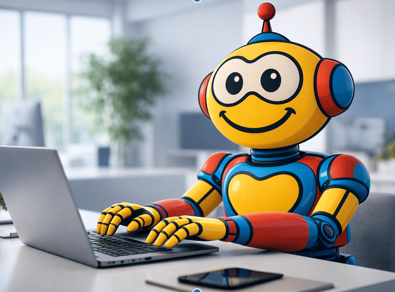 Robot arbeitet am Laptop