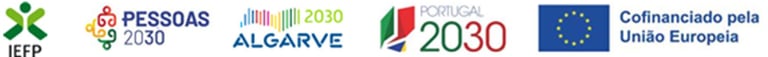 Logos for IEFP, Pessoas 2030, Algarve 2030, and Portugal 2030 co-financed by the European Union.