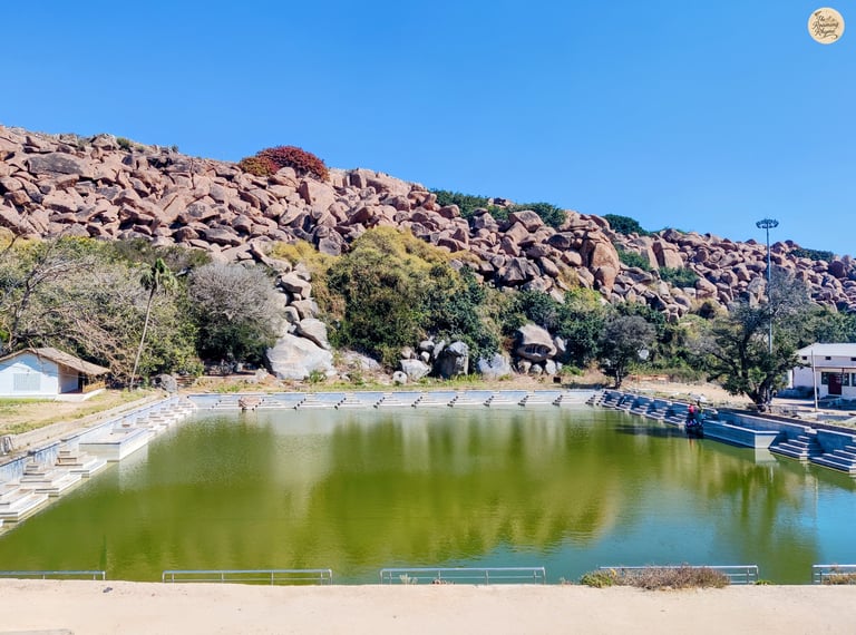 Pampa Sarovar in Kishkindha—Hampi’s sacred lake wrapped in myth and peace.