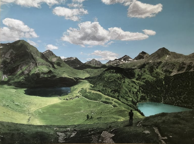 Tableau peinture à l'huile - Passage d'un col dans les Alpes (Tessin)