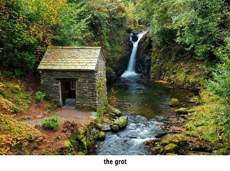 a small waterfall at the grot rydal mount