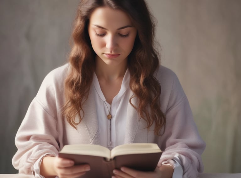 Christian woman praying with Bible, symbolizing self-worth, confidence, and boldness in Christ.