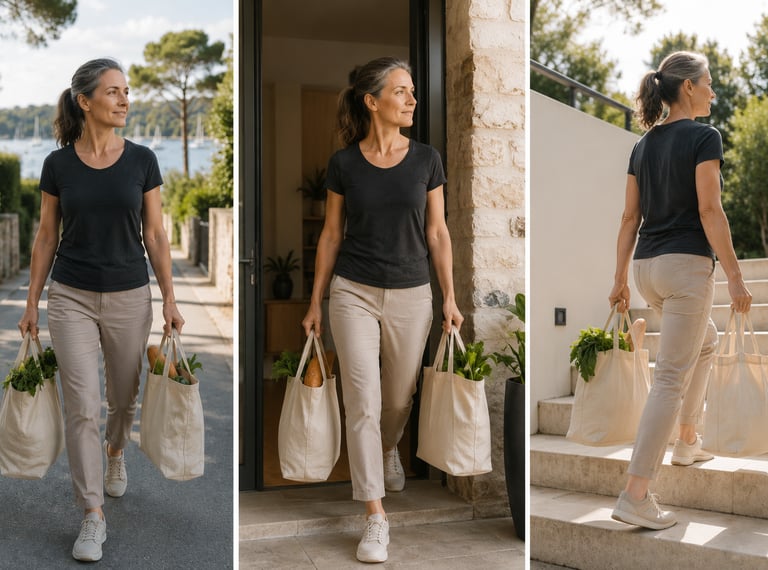 Femme 40+ portant sacs avec aisance grâce à l'entraînement Farmer Carry