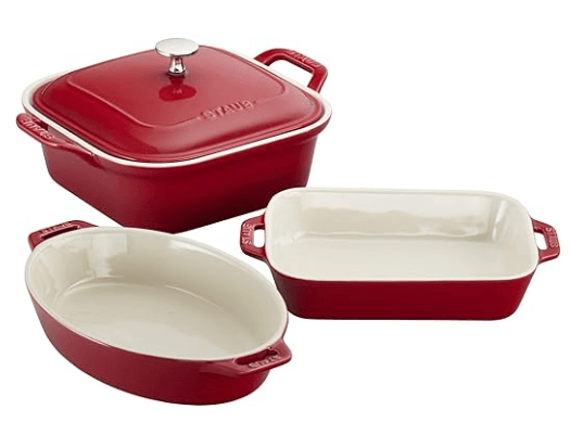 Staub 4-piece porcelain stoneware baking dish set, non-toxic oven-to-table bakeware