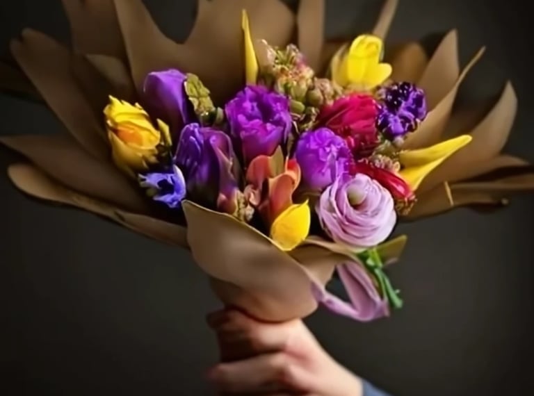 a person holding a bouquet of flowers in their hands