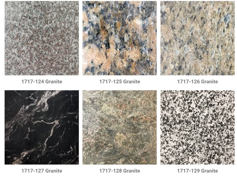 a variety of granite countertops with different colors and textures