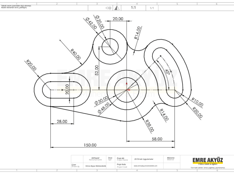 2d çizim örnekleri, sınav sorusu, autocad sınav, solidworks sınav