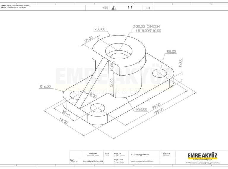 solidworks orta seviye teknik resim, solidworks 3d orta seviye, solidworks sınav 