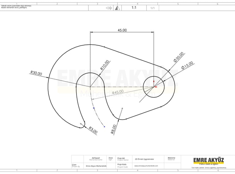 teknik resim örneği, 2 boyutlu teknik resim, 2 boyutlu dairesel teknik resim, kanca resmi