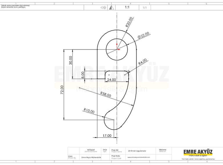 solidworks çizim örneği, autocad çizim örneği, autocad teknik resim, solidworks 2d teknik resim