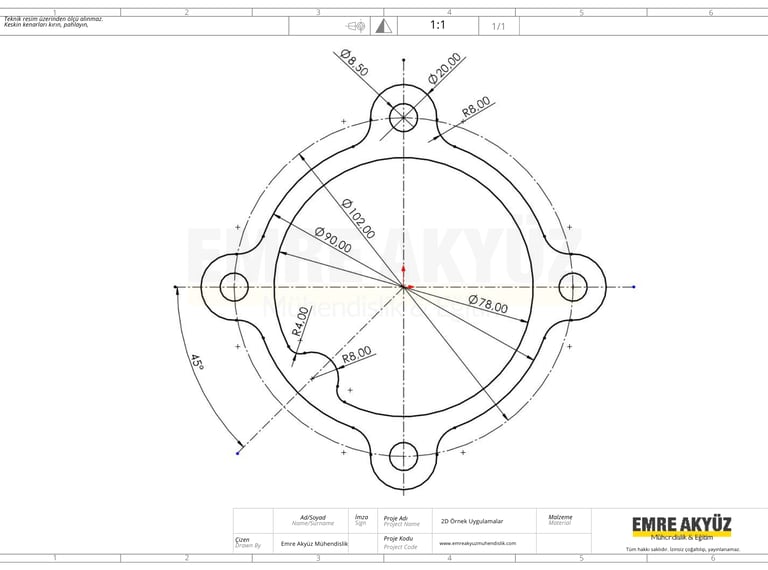 autocad 2 boyutlu çizim örneği, solidworks 2 boyutlu, 2 boyut örnek, 2d örnek