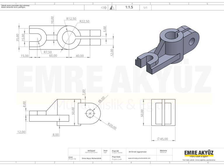 zor çizimler, zor teknik resimler, zor 3 boyutlu model örnekleri, autocad zor uygulamalar