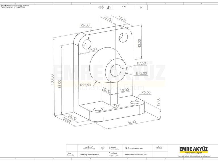 solidworks orta seviye teknik resim 3d, autocad 3d orta seviye teknik resim, 3b teknik resim