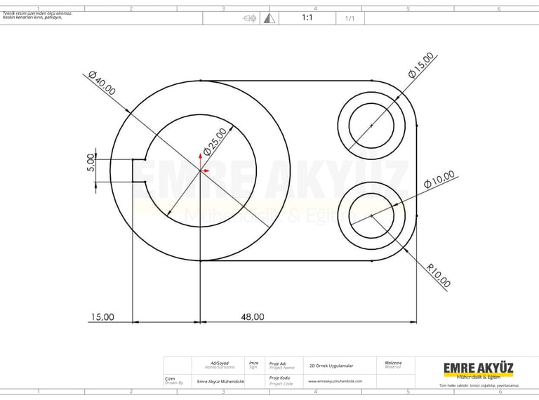 2 boyutlu teknik resim , solidworks örnek çizim, autocad örnek çizim, solidworks teknik resim örneği