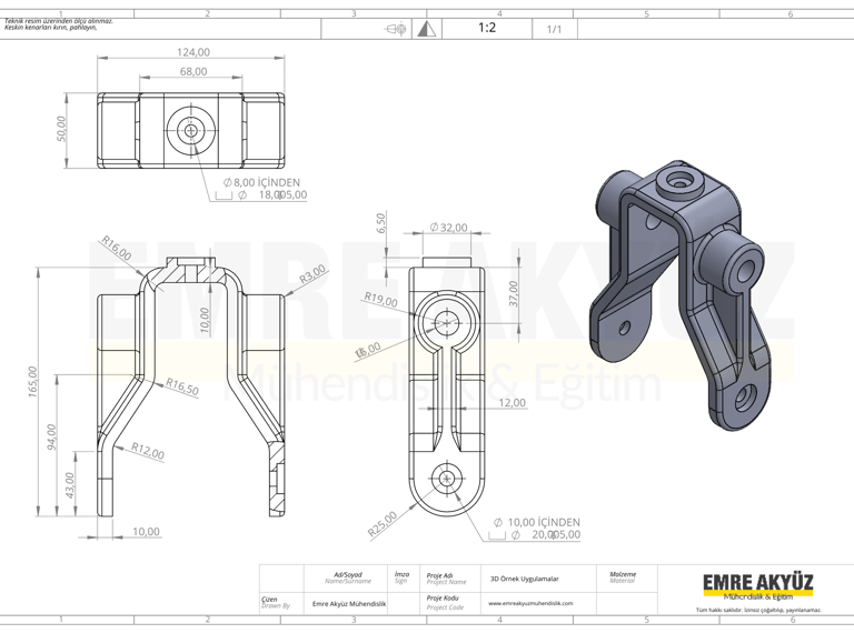 zor 3d teknik resim, 3b zor uygulama, 3 boyutlu zor çizim, solidworks zor örnek, autocad 3d zor örne