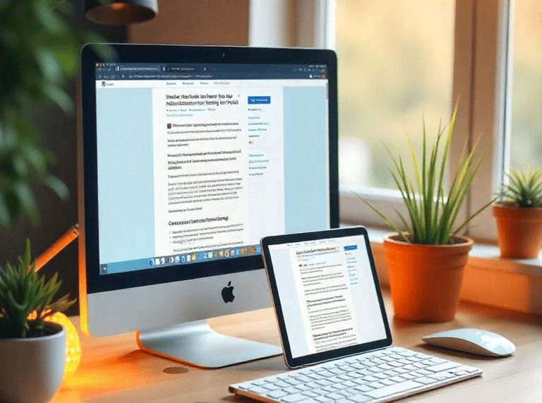 Un ordinateur affichant un blog, une tablette et un téléphone.