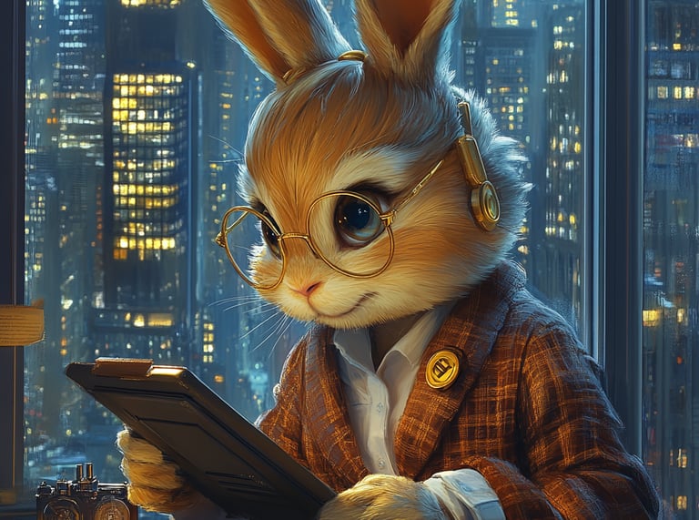 Scholarly Cryptonite bunny mascot explaining crypto investment calculator