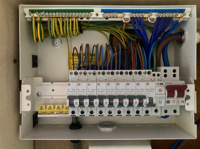 Modern RCBO consumer unit after consumer unit replacement in Norwich