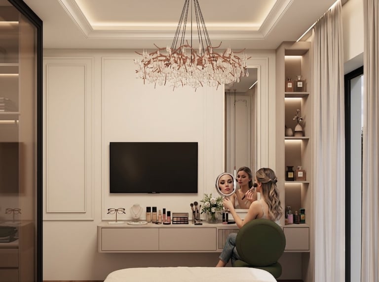 zena sa maluje v spalni v byte v dvojdome v novostavbe v Suranoch